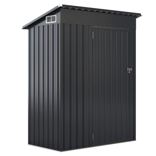 Abri de Rangement Toutes Saisons Abri à Outils Utilitaire avec Toit en Pente Porte Ouvrante Aérations Cadre en Métal Galvanisé Gris - Image 3