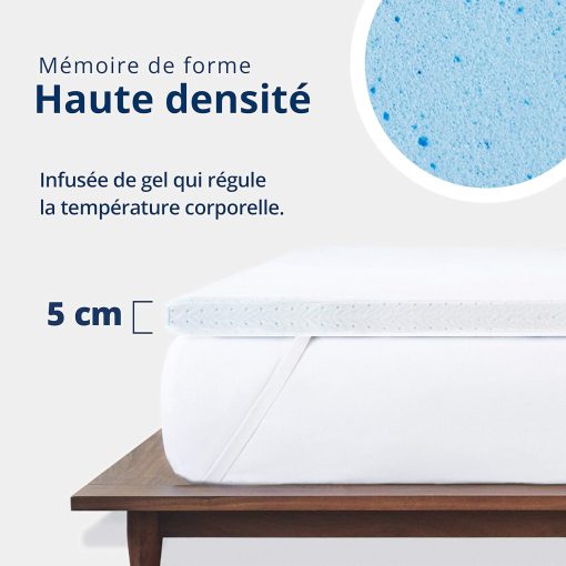 ViscoSoft - Surmatelas 160 x 200 Gel, Surmatelas Rafraichissant Memoire de Forme 5cm, Effet Frais et Relaxant, Housse Bambou Lavable & Amovible, Surmatelas Gel Confort Moelleux (160 x 200 x 5 cm) - Image 2