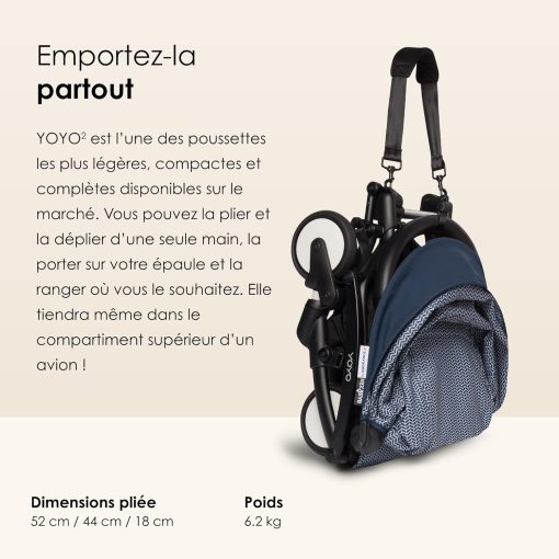 Poussette BABYZEN YOYO2 6+ (Cadre noir + pack couleur Aqua) - Comprend un harnais, un dossier, des arceaux de capote, une bandoulière, un coussin d’assise, et une capote assortie - Image 14