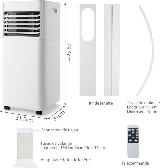 GOPLUS Climatiseur Mobile 9000BTU 2,6kW, Climatiseur 4 en 1 Fonction de Refroidissement, Déshumidification, Ventilation, Mode Nuit, Minuterie 24H, Contr?le Télécommande/écran, 20㎡, Noir, R290 - Image 20