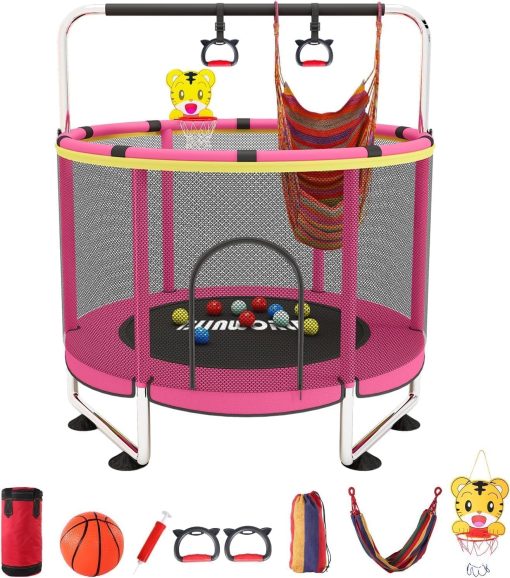 Trampoline pour Enfants, Trampoline réglable pour bébé avec Panier de Basket-Ball, Trampoline intérieur et extérieur de 200 kg avec enclos - Image 4