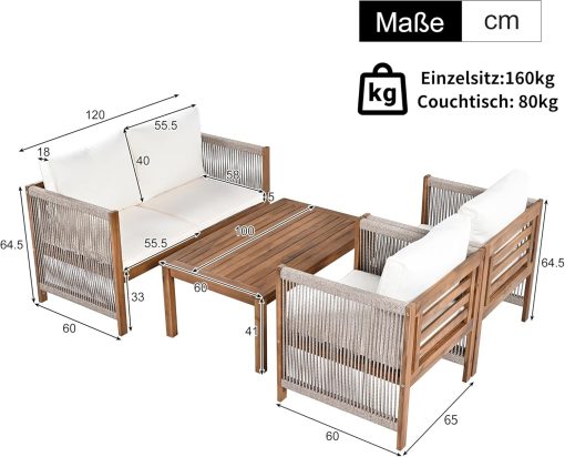 Zepneiy Salon de Jardin, Salon de Jardin 4 Personnes, avec canapé, Table Basse et Coussins, Housse en Tissu déhoussable et Lavable, Noir (Coussins d'assise Inclus) - Image 13