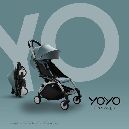 Poussette BABYZEN YOYO2 6+ (Cadre noir + pack couleur Aqua) - Comprend un harnais, un dossier, des arceaux de capote, une bandoulière, un coussin d’assise, et une capote assortie - Image 12