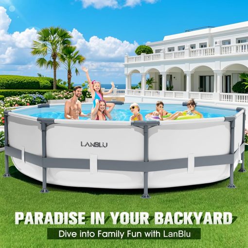 LanBlu Piscine Tubulaire Ronde 300 x 300 x 76cm, Piscine Hors Sol Ronde avec Matériau Anti-Crevaison, Grande Piscines Steel Frame Adulte Vidange Rapide, Piscines Tubulaire Jardin pour Toute la Famille - Image 7