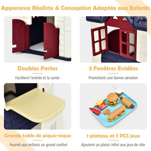 Maison Chef House -Thème Burger Bar - Table de Pique Nique Cabane de Jardin Anti-UV en Plastique 164x124x132 cm Bleu/Rose/Jaune - Image 8