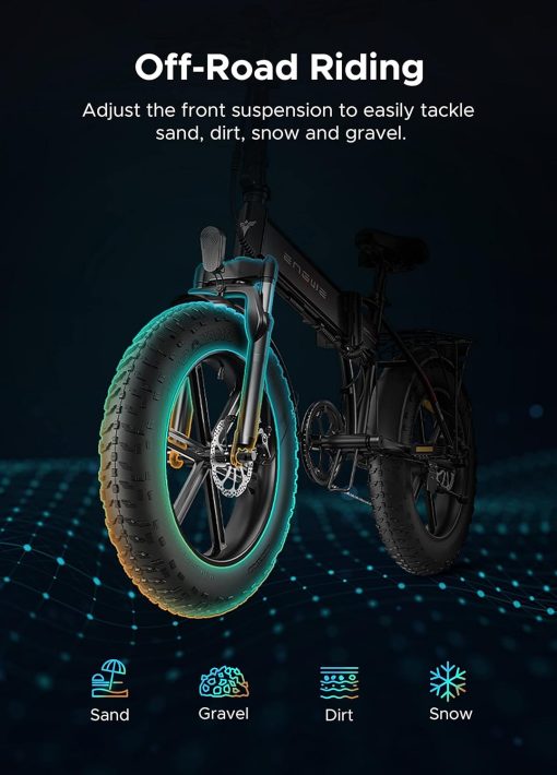 ENGWE EP-2 Pro Vélo électrique Pliable 20 × 4.0 Fat Bike Electrique 7 Vitesses avec Batterie Amovible 48V 13Ah Autonomie 120km Tout-Terrain & VTT & Plage & Neige - Image 13
