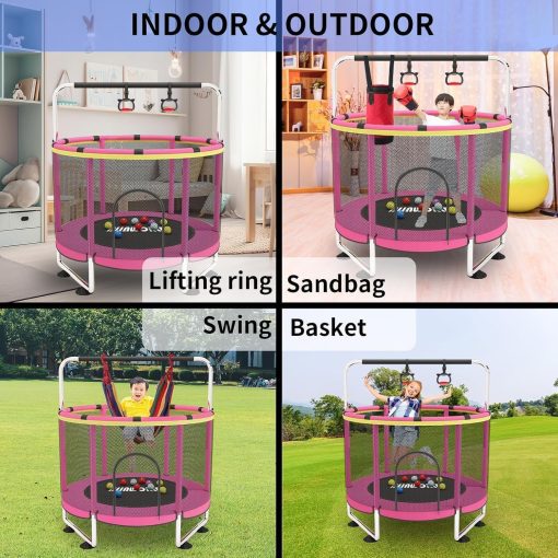 Trampoline pour Enfants, Trampoline réglable pour bébé avec Panier de Basket-Ball, Trampoline intérieur et extérieur de 200 kg avec enclos - Image 33