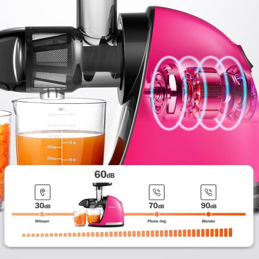 AMZCHEF Extracteur Jus - Extracteur de Jus de Fruits et Légumes - Presses-agrumes à Froid sans BPA avec 2 Tasses et Brosse - Fonction de Mastication Inversée pour éviter les Blocages - Argent - Image 45
