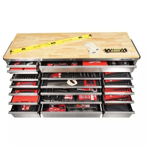 72 po. 18-Tiroir 24 po. D Mobile Workbench avec acier inoxydable en bois massif - Image 5