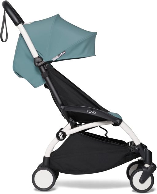 Poussette BABYZEN YOYO2 6+ (Cadre noir + pack couleur Aqua) - Comprend un harnais, un dossier, des arceaux de capote, une bandoulière, un coussin d’assise, et une capote assortie - Image 8