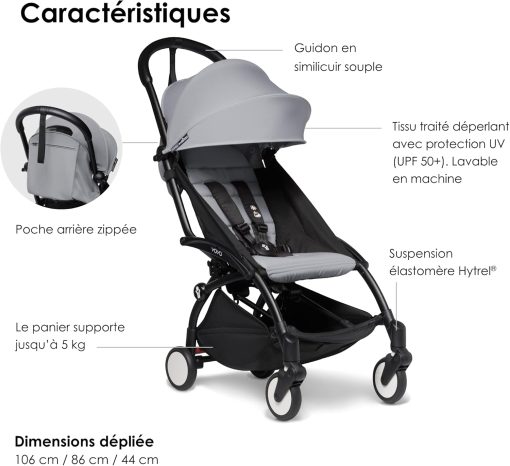 Poussette BABYZEN YOYO2 6+ (Cadre noir + pack couleur Aqua) - Comprend un harnais, un dossier, des arceaux de capote, une bandoulière, un coussin d’assise, et une capote assortie - Image 19