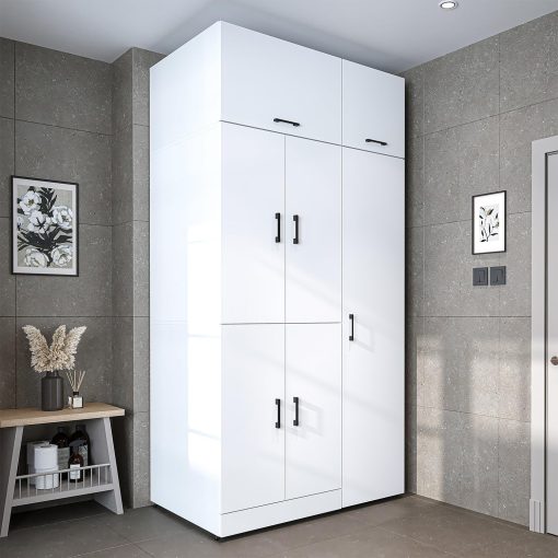 ROOMART Dora - Armoire de machine à laver - Pour sèche-linge et machine à laver - En 4 couleurs - Avec portes et panneau coulissant - Blanc - Chêne blanc - Chêne anthracite - Chêne blanc (chêne blanc) - Image 32