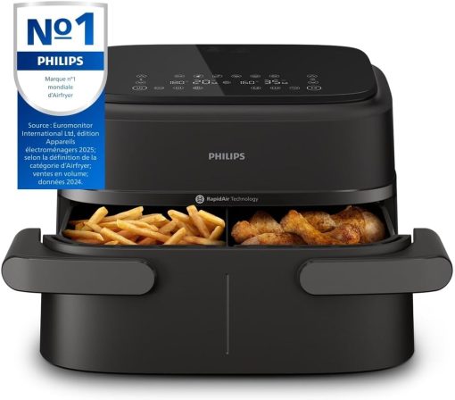 Philips Air Fryer 3000 Series Double Basket - Healthy, Fast and Versatile Cooking, 9 Litre Capacity, Touch Screen, Two Drawer Design (NA350/00) - Image 2