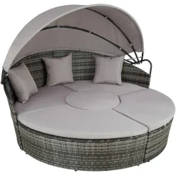 Bain de soleil transat meuble jardin rond modulable gris 2208062