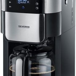 SEVERIN Coffee maker with integrated grinder 1000 W, Programmable coffee machine with timer, Drip coffee maker with 8 cup insulated jug, Black/Stainless steel, KA 4814