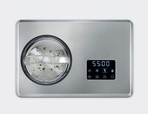 SEVERIN EZ 7405 2-in-1 Ice Cream Maker, Includes Ice Cream Container (2L) and Recipe Book, Digital Timer, Lid Open, Silver - Image 3