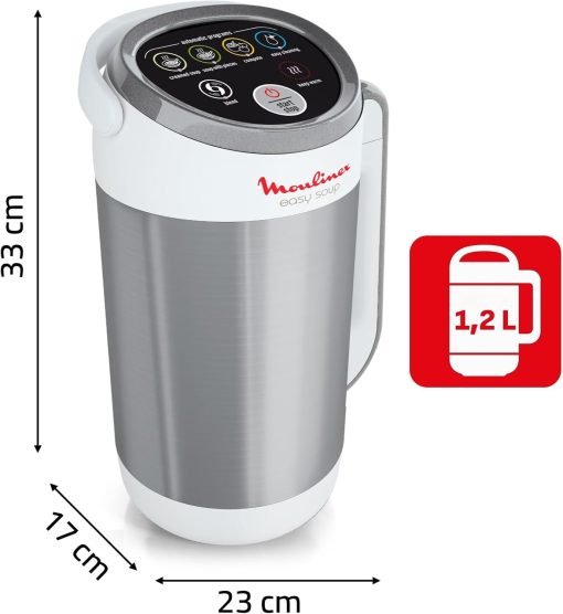 Moulinex Blender chauffant, Mixeur soupe, Puissance 1000 W, Capacité 1,2 L, 5 programmes automatiques, Double paroi, Maintien au chaud 40 min, Livret recettes, Easy Soup, Inox LM841B10 - Image 4