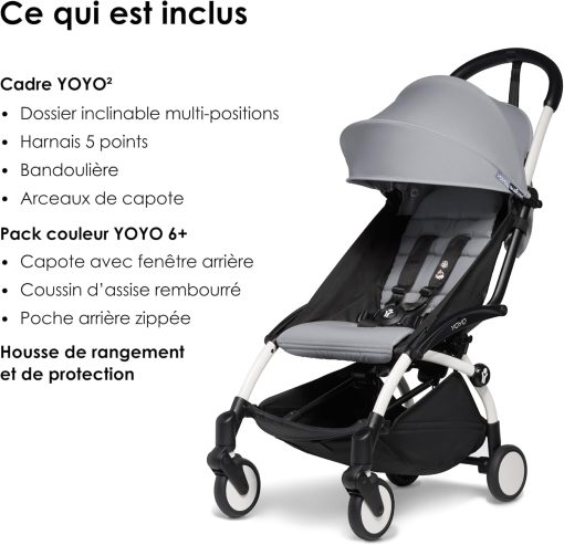 Poussette BABYZEN YOYO2 6+ (Cadre noir + pack couleur Aqua) - Comprend un harnais, un dossier, des arceaux de capote, une bandoulière, un coussin d’assise, et une capote assortie - Image 32