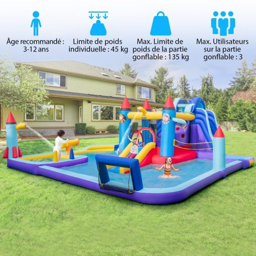Chateau Gonflable à Toboggans Aquatiques Thème de La Fusée pour Enfants Piscine Zone de Saut Pistolet à Eau Escalade Souffleur de 850 W Multicolore - Image 11