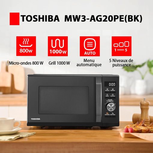 Toshiba Micro-ondes 20L MW2-MM20P(BK), Micro-ondes sur Pied, 800W, 5 Niveaux de Puissance, avec Décongélation Facile, éclairage LED à l'intérieur, Noir - Image 24