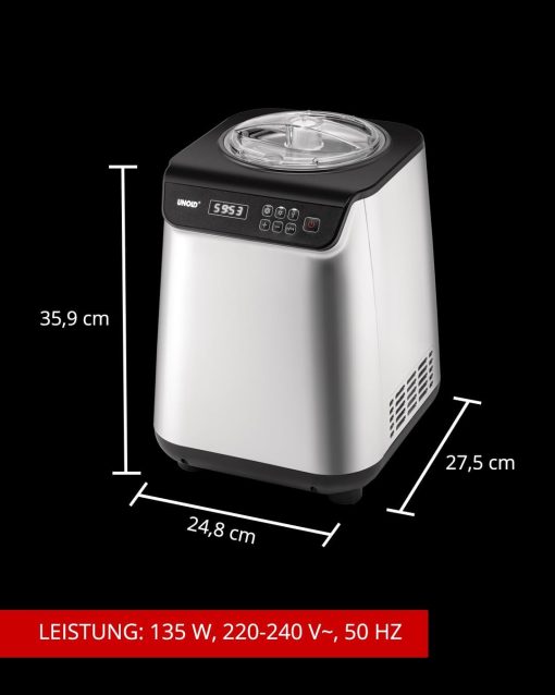 Unold Uno 48825 Sorbetière – Compresseur auto-refroidissant, entièrement automatique, 135 W, refroidissement à -35 °C, écran LCD, récipient en acier inoxydable, minuterie, compresseur - Image 6