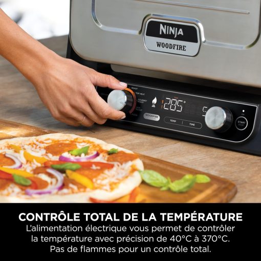 Ninja Woodfire Four à pizza extérieur électrique 8-en-1, rotissoire & fumoir barbecue avec grille, plaque pro-heat, pierre à pizza, granulés de bois et pelle, 6 réglages, orange foncé OO101EU - Image 12