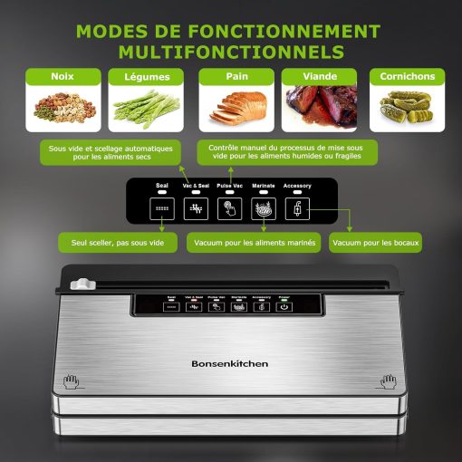 Bonsenkitchen Food Vacuum Sealer Machine, 5 Modes-8L/min, Globefish Technology for Continuous Work at High Speed, Includes 100 Vacuum Bags and 1 Roll Bag - Image 2
