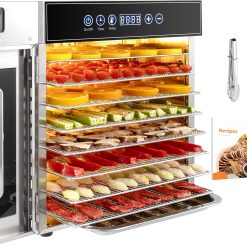 Kwasyo Food Dehydrator, 10 Trays ? Desiccator with Timer (24H) ? Fruit and Vegetable Dehydrator Adjustable Temperature (30 to 90°C) + 1 x Recipe Book