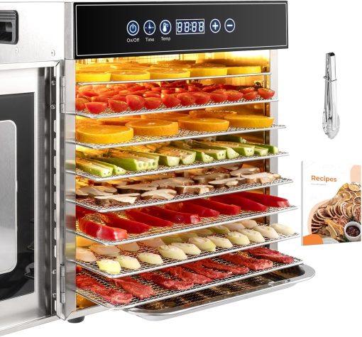 Kwasyo Food Dehydrator, 10 Trays ? Desiccator with Timer (24H) ? Fruit and Vegetable Dehydrator Adjustable Temperature (30 to 90°C) + 1 x Recipe Book
