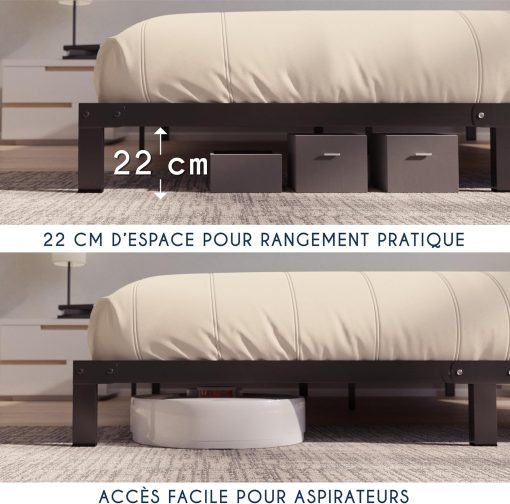 Dreamzie Cadre de Lit 160x200 avec Sommier - Sommier 160x200 avec Pieds - Hauteur de 35 cm - Structure Solide, Assemblage Facile et Espace de Rangement - Image 6