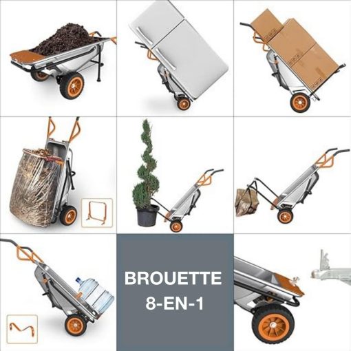 WORX Brouette 8 en 1 WG050E, Brouette, Chariot à Roulettes, Chariot élévateur, Diable, Porte-Sac, Porte-Plante, Boule de Remorquage et Engin de Déménagement, Porte-Pierre - Pneus Anti-Crevaisons - Image 2