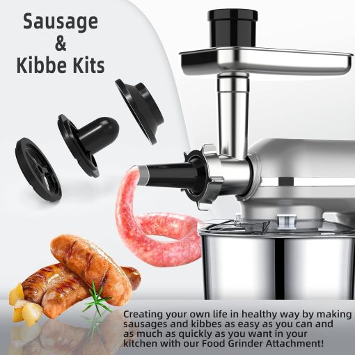 Homlee 3 en 1 Robot Patissier,1800W Robot Cuisine Multifonctions,avec Hachoir à viande,1,5 L Extracteur de jus,Kit pour Saucisses,3 Plaques de Broyage,5.5L Bol d'Acier Inoxydable (Argent) - Image 8