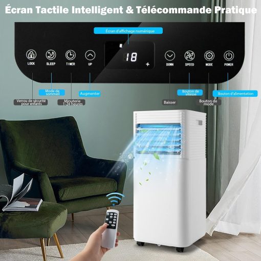 GOPLUS Climatiseur Mobile 9000BTU 2,6kW, Climatiseur 4 en 1 Fonction de Refroidissement, Déshumidification, Ventilation, Mode Nuit, Minuterie 24H, Contr?le Télécommande/écran, 20㎡, Noir, R290 - Image 33