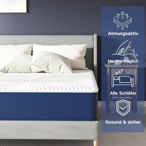 Matoresu Double Mattress 160 x 190 cm Memory Foam Height 25 cm Medium Rigid H3 Ergonomic 7 Zone Cold Foam Comfortable Breathable Fabric Cover - Image 11