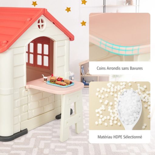 Maison Chef House -Thème Burger Bar - Table de Pique Nique Cabane de Jardin Anti-UV en Plastique 164x124x132 cm Bleu/Rose/Jaune - Image 29