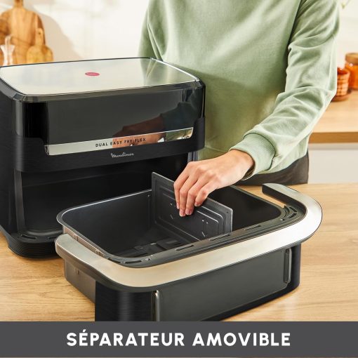 Moulinex air fryer two compartments, large capacity 8.3L, 8 people, 7 automatic programs, oil-free fryer, digital touch screen, Dual essential stainless steel, EZ901820, Black - Image 24
