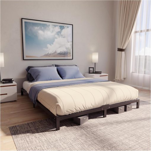 Dreamzie Cadre de Lit 160x200 avec Sommier - Sommier 160x200 avec Pieds - Hauteur de 35 cm - Structure Solide, Assemblage Facile et Espace de Rangement - Image 2