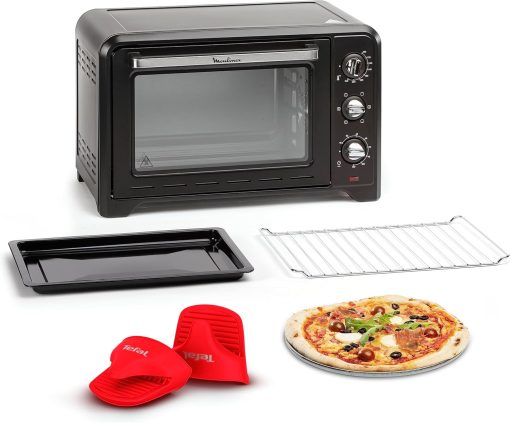 Moulinex Oven, 33 L, Rotating heat, Advanced convection, 6 cooking modes, Thermostat adjustable up to 240°C, Timer 120 min, Reversible grill, Silicone oven mitts, Optimo Black OX464811