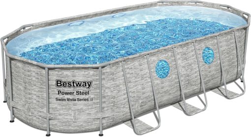Bestway 56946 Piscine Power Steel? Swim Vista ovale 488 x 305 x 107 cm motif rotin avec hublots, filtration à sable, échelle, bache et diffuseur Chemconnect? - Image 27