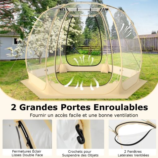 Tente Bulle à Ouverture Instantanée pour 6 à 10 Personnes Tente D?me d'Extérieur 328 x 328 cm Résistante Aux Intempéries Transparent - Image 5