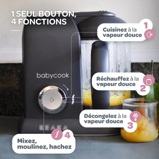 BéABA, Babycook Solo, Robot Bébé 4 en 1 Mixeur-Cuiseur, Cuisson Vapeur, Diversification alimentaire, Petits pots bébé maison, Noir - Image 5