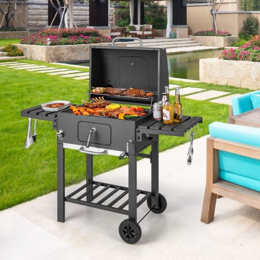 Barbecue à Charbon de Bois Portable avec 2 Tables d'Appoint Noir - Image 2