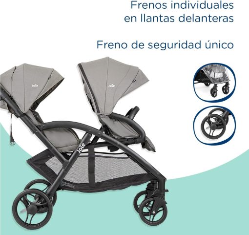 Joie - Evalite? Duo - Poussette Double - Siège Arrière Inclinable à Plat - Pliage Facile & Compact - Compatible Sièges Auto - Suspension 4 Roues - Harnais 5 Points SoftTouch - Dès la naissance - Image 6