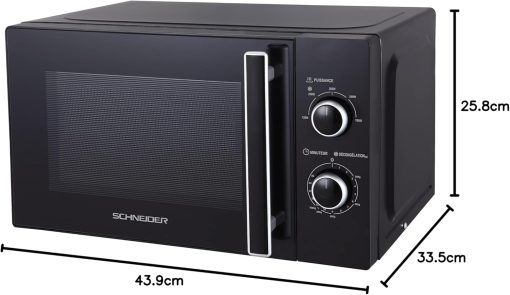 SCHNEIDER SCMW20SMB, Micro ondes solo, 20 litres, Fonction décongélation, 5 niveaux de puissance, Puissance (700W), Commande mécanique, Plateau tournant (25.5cm), Noir - Image 3