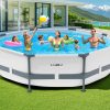 LanBlu Piscine Tubulaire Ronde 300 x 300 x 76cm, Piscine Hors Sol Ronde avec Matériau Anti-Crevaison, Grande Piscines Steel Frame Adulte Vidange Rapide, Piscines Tubulaire Jardin pour Toute la Famille