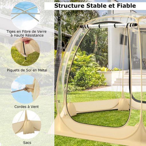 Tente Bulle à Ouverture Instantanée pour 6 à 10 Personnes Tente D?me d'Extérieur 328 x 328 cm Résistante Aux Intempéries Transparent - Image 6