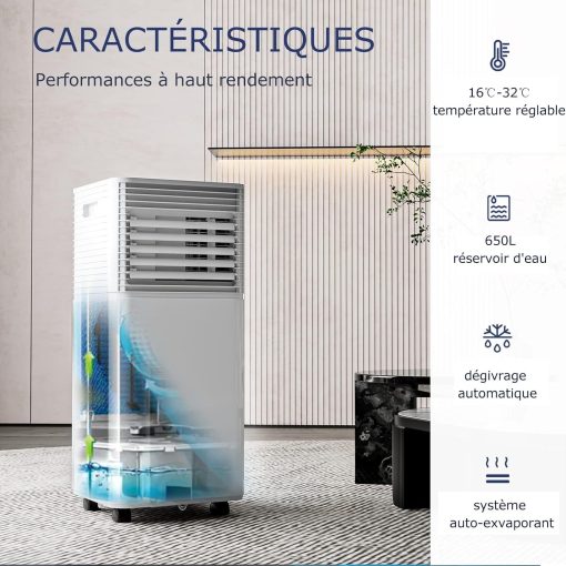 GOPLUS Climatiseur Mobile 9000BTU 2,6kW, Climatiseur 4 en 1 Fonction de Refroidissement, Déshumidification, Ventilation, Mode Nuit, Minuterie 24H, Contr?le Télécommande/écran, 20㎡, Noir, R290 - Image 8