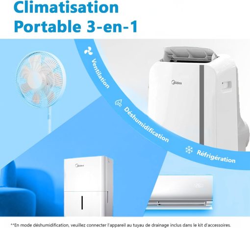 MIDEA Climatiseur PortaSplit Mobile Silencieux 4-in-1| 12000 BTU | Chauffage et Climatisation Portable Prêt à Poser 3,5kW- Clim Mobile avec rafra?chisseur, déshumidificateur, chauffage,ventilateur - Image 20