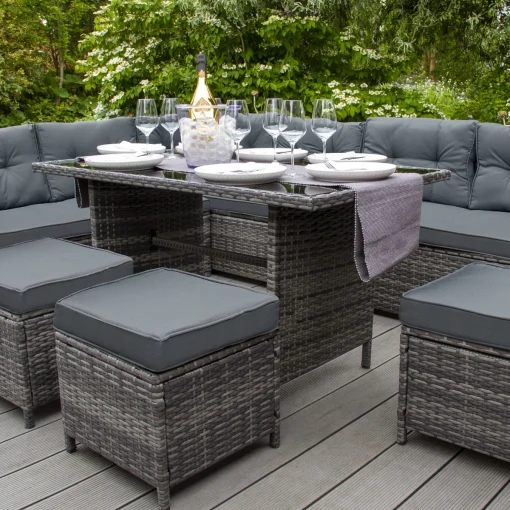 Salon de Jardin 9 personnes & Coffre de Rangement en Rotin – Gris Jardi - Image 3