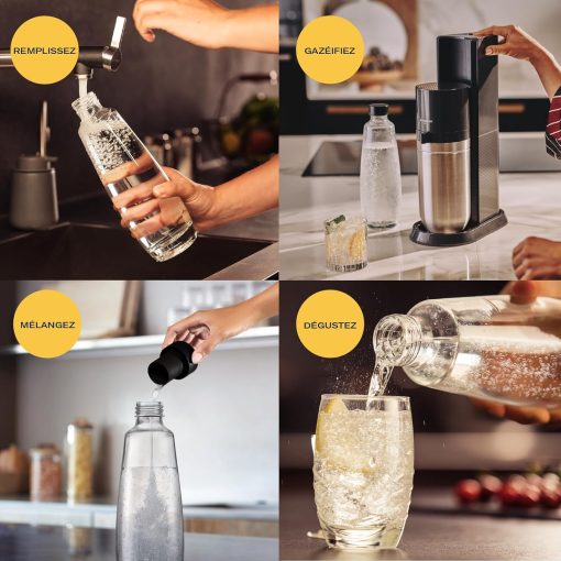 SodaStream Duo Sparkling Water Machine for Glass Jug | Pack of 2 Glass Jugs 1L + 1 Bottle 1L Dishwasher Safe + 1 60L Gas Refill Clip On | Black [Amazon Exclusive] - Image 6